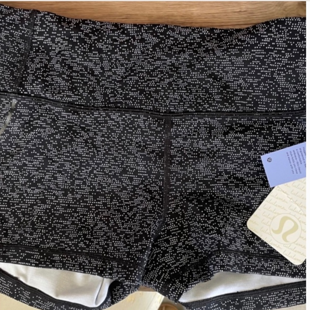 Black with white dot print lululemon shorts